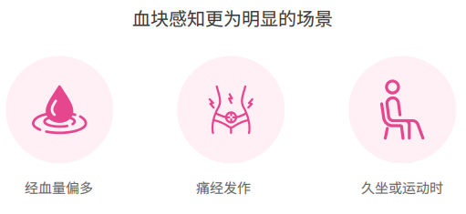 血块感知更为明显的三种场景:经血量偏多、痛经发作、久坐或运动时